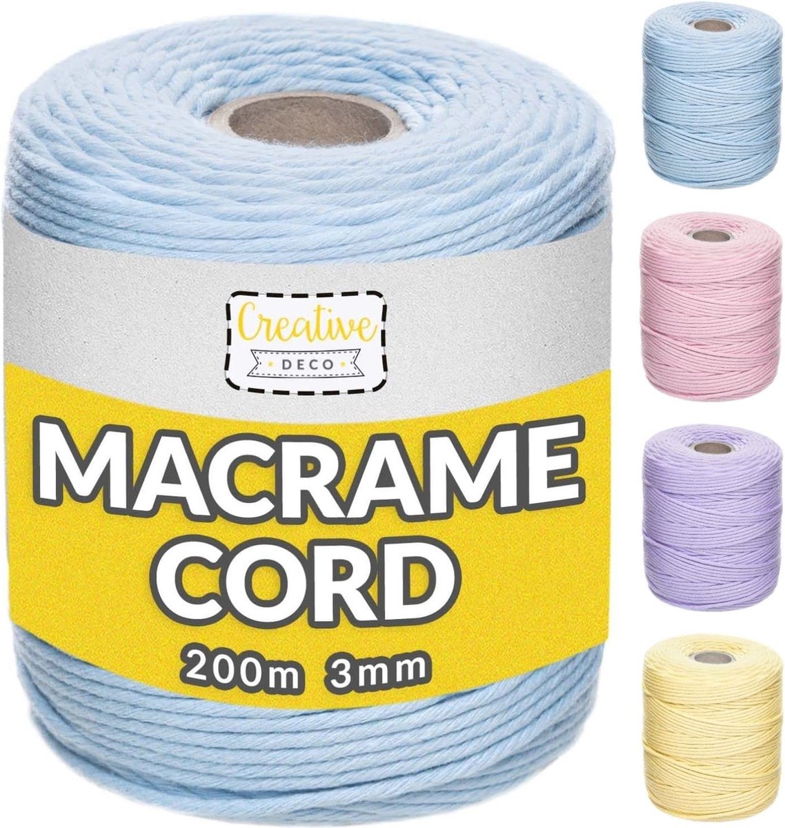   Macrame Koord Katoenen Koord | Blauw Licht 200 m | 2-3 mm Dikte
